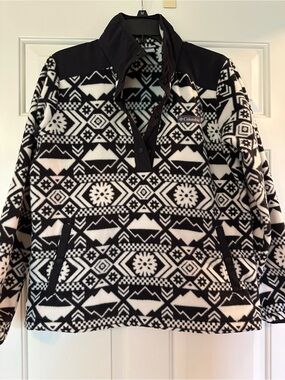 Columbia Black and White Patterned Fleece Pullover Jacket